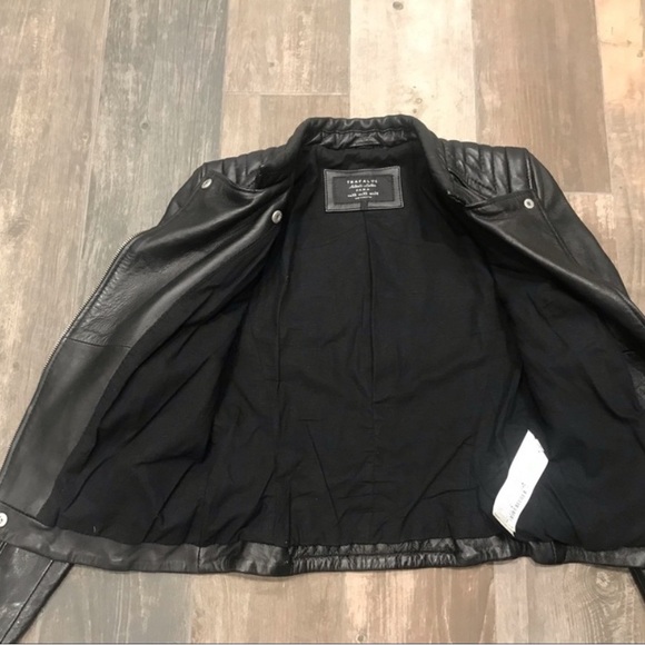ZARA TRAFALUC Real Sheep Leather Biker Moto Jacket size XS black!!!! - Picture 11 of 12